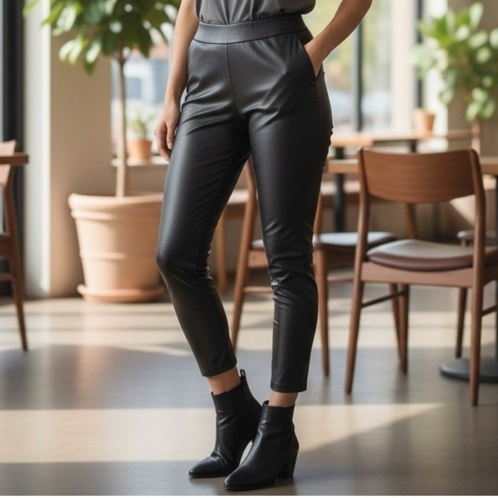 Steve Madden Black Faux Leather Wide Leg Pants Side Zip DM43405R Small